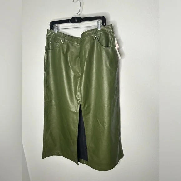Pilcro Green Faux Leather Midi Skirt women’s new size 18  dark green - Picture 2 of 5